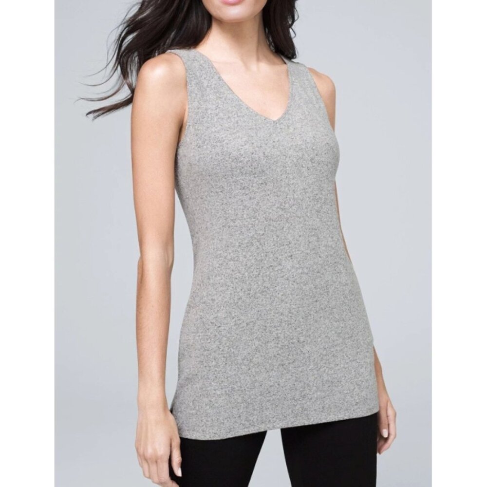 WHBM Cozy Knit Tank Heathered Grey Marled Knitted Long Sleeveless Sweater Tunic